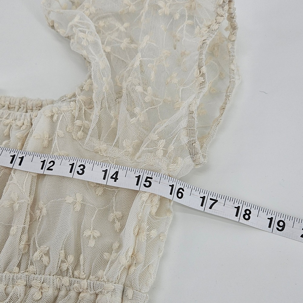 Coquette Sheer Mesh Puff Sleeve Ruched Top Blouse Going Out Large Fairy Milkmaid - Picture 4 of 8